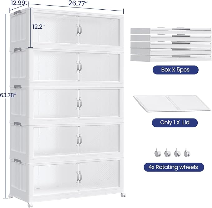 150Gal/600QT 5-Tiers Extra Large Stackable Storage Bins with Lid