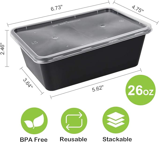 AIFUSI 50 Pack Meal Prep Container, Disposable Lunch Box, Food Storage Washable Containers with Lids