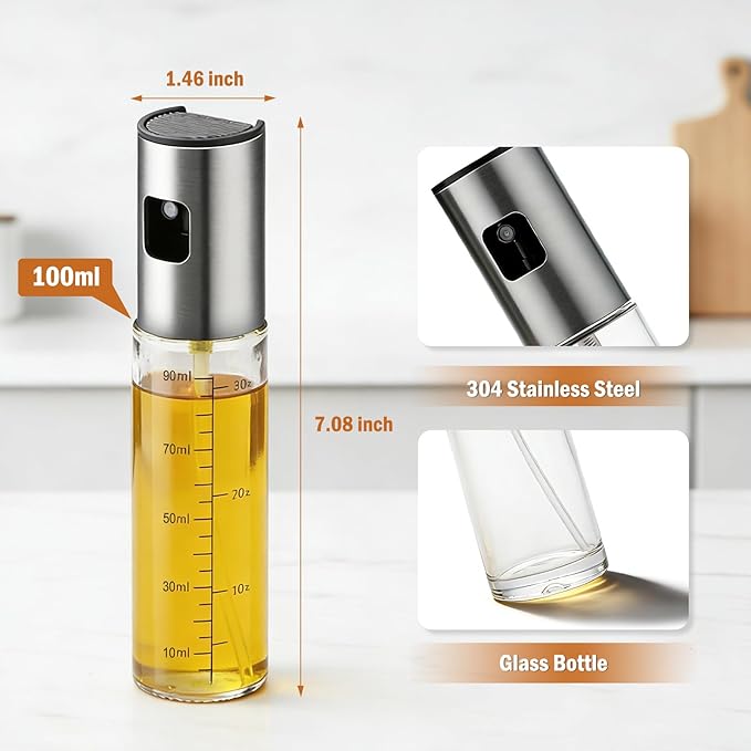 Oil Sprayer for Cooking, Upgraded 8 Pack Refillable Olive Oil Spray Bottle Mister with Brush for Air Fryer Oil Vinegar Portable Glass Kitchen Gadget for BBQ, Salad, Roasting, Grilling Local Stock