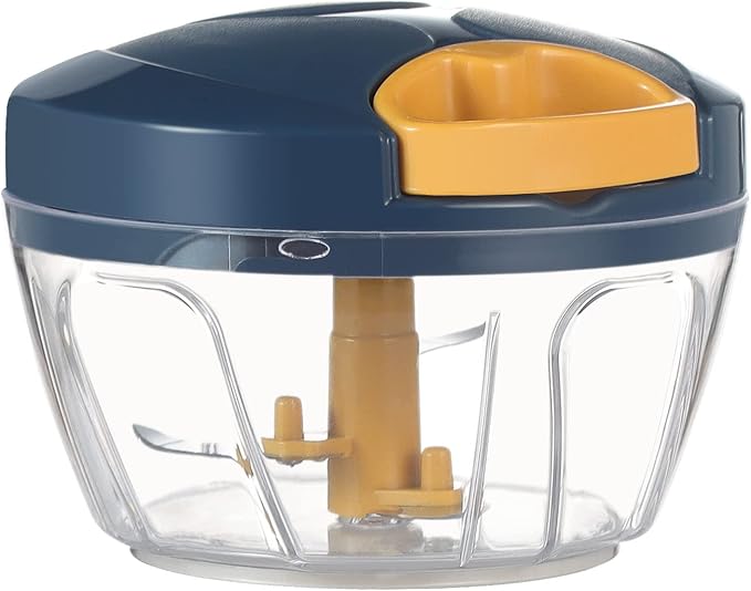 Ourokhome Manual Food Processor Vegetable Chopper, Portable Hand Pull String Garlic Mincer Onion Cutter for Vegetable, Ginger, Fruits, Nuts, Herbs, etc., 500ml, Deep Blue