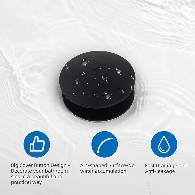 iFealClear Universal Black Bathroom Sink Stopper, Metal Pop Up Sink Drain Strainer with Hair Catcher, Fit 1.1"-2.36" US Basin, Wash Basin Drain Plug