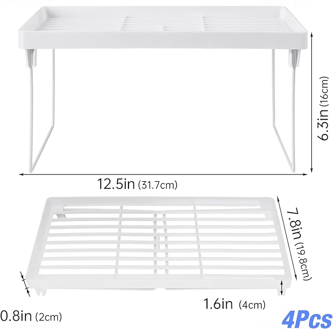 4-Pack Stackable Plastic Kitchen Storage Shelf Foldable Rack
