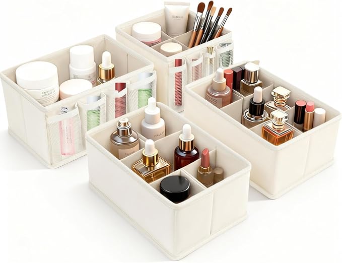 VERONLY Cosmetic Storage Bins Makeup Organizer, Adjustable Multifunction Storage Box Desk Drawer Divider for Makeup Brushes