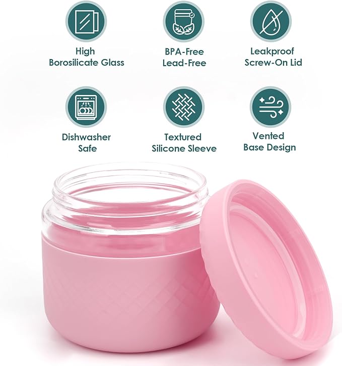 24 oz Glass Lunch Bowl Containers with Lids 2 Pack | Leak & Spill Proof, BPA-Free, Microwave & Dishwasher Safe