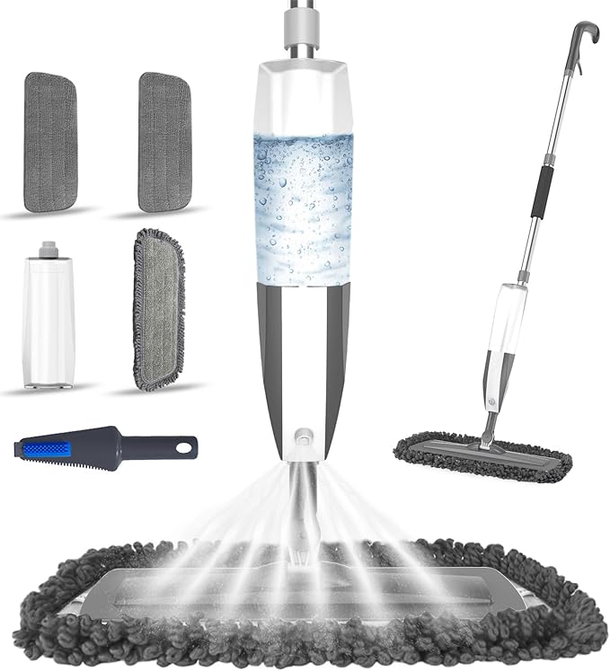 Spray Mop for Floor Cleaning - Microfiber Wet Floor Mop with 3 Washable Pads and Refillable Bottle, Flat Mop with Sprayer for Kitchen Wood Hardwood Laminate Tile Floors Dust Cleaning