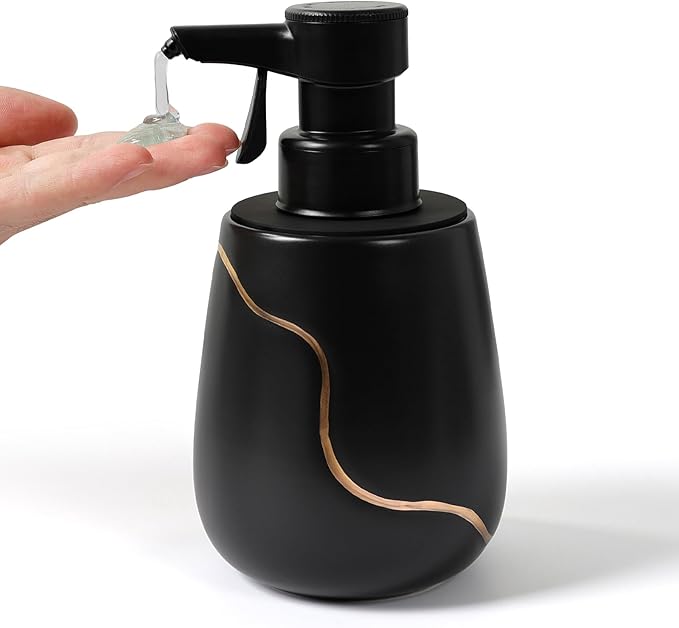 BosilunLife Automatic Soap Dispenser Bathroom - Liquid Hand Free Dispenser Battery Operated Smart Electric Lotion Soap Dispenser with Waterproof Pump Dish Soap Dispenser Ceramic Black, 17oz