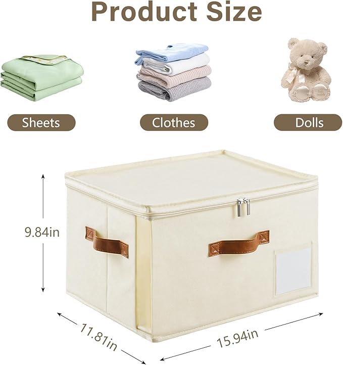 4 Pack Large Storage Bins with Lids,Foldable Closet Organizer with Clear Window,Collapsible Storage Cubes with Handle,Fabric Storage Containers for Organizing Blanket,Clothes,15.94x11.81x9.84 Inches