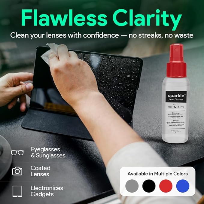 Sparkle Anti-Reflective Lens Cleaner Spray kit | (2) 1oz Glasses Cleaner Spray + (2) Microfiber Cloth for Eyeglasses, Sunglasses, Lenses
