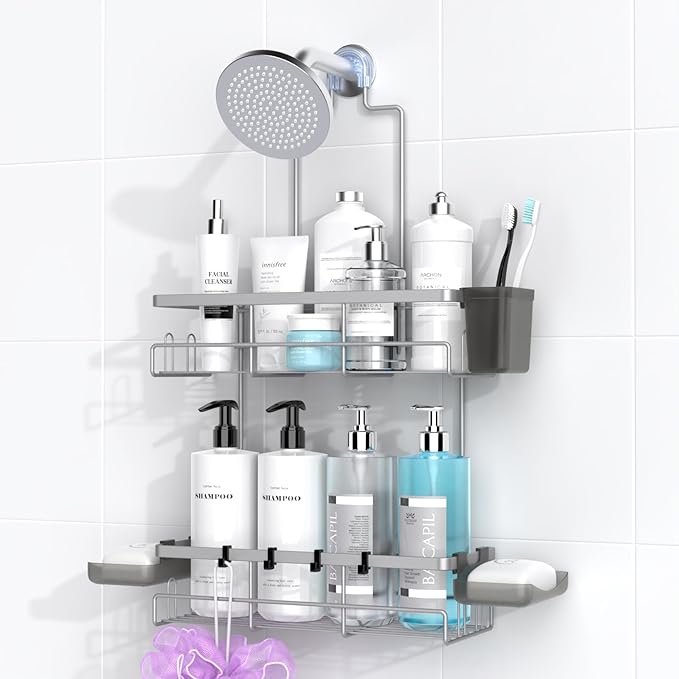 AKTECKE Shower Caddy Hanging Bathroom Organizer: Rustproof Shelf for Inside Shower - No Drilling Racks Over Showerhead - Bath Shelves for Shampoo Soap