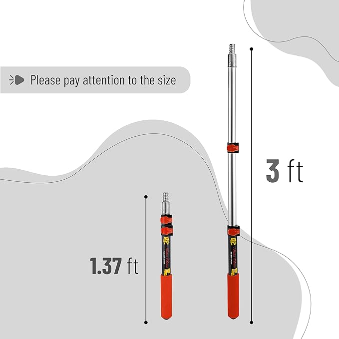 Bates- Extension Pole, 1.4 to 3 Ft Pole, ‎Black and Orange, Telescoping Pole, Extendable Pole, Telescopic Pole, Paint Pole, Paint Roller Extension Pole, Paint Extension Pole, Telescopic Poles
