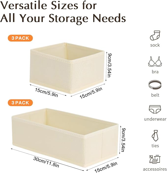 Drawer Organizers Clothes, Set of 6 Dresser Organizer Bins