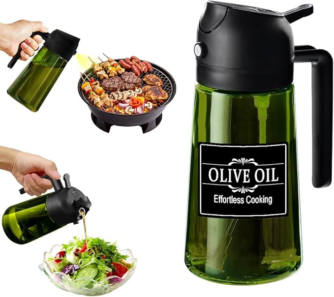 Oil Dispenser Bottle for Kitchen-2 in 1 Olive Oil Dispenser for Kitchen-Oil Sprayer for Cooking,Salad,Frying,BBQ,Air Fryer-Upgraded Sunshade Bottle(16oz/470ml)