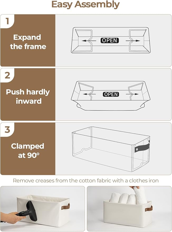 StorageWorks Narrow Storage Bins, Small Basket for Closet and Shelves, Rectangular Fabric Organizer with Handles, Toilet Paper Storage, Beige, 2-Pack