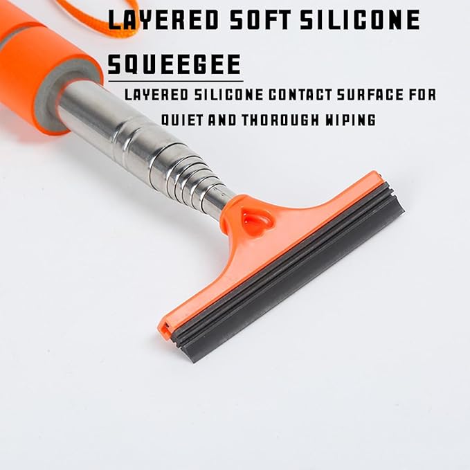 8sanlione Car Rearview Mirror Wiper, Retractable Auto Glass Squeegee, Water Cleaner with Telescopic Long Rod, Portable Cleaning Tool for All Vehicles