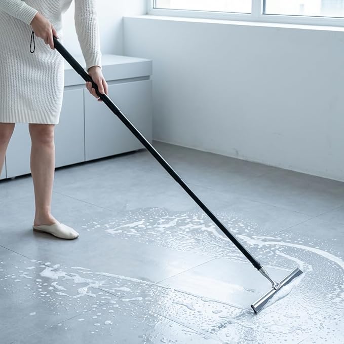Shower Squeegee with Long Handle and Adhesive Hook, 16.93" to 59.84" Telescopic Squeegee for Window Cleaning