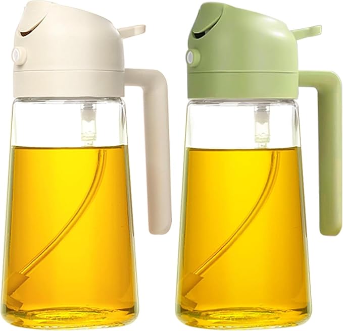Oil Sprayer for Cooking,2 In 1 Oil Dispenser and Oil Sprayer,Glass Olive Oil Dispenser Bottle,Oil Container Kitchen Set for Salad Making,Baking,BBQ, 03 White+greener