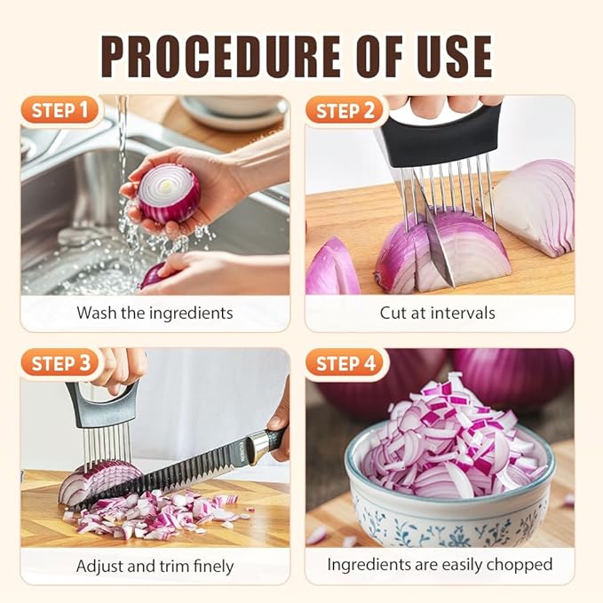 Onion Slice Holder, 2025 Upgraded Stainless Steel Onion Holder for Slicing Lemon Slicer Vegetable Cutter, Kitchen Chopper Slicing Assistant Tool for Meat, Onion, Potato, Tomato (2, C)