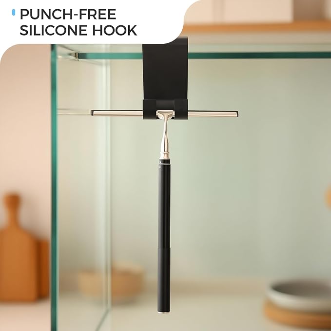 16.7“- 59.5" Long Handle Window Squeegee with Extension Pole, 12.4" Wide Metal Shower Squeegee for Glass Doors