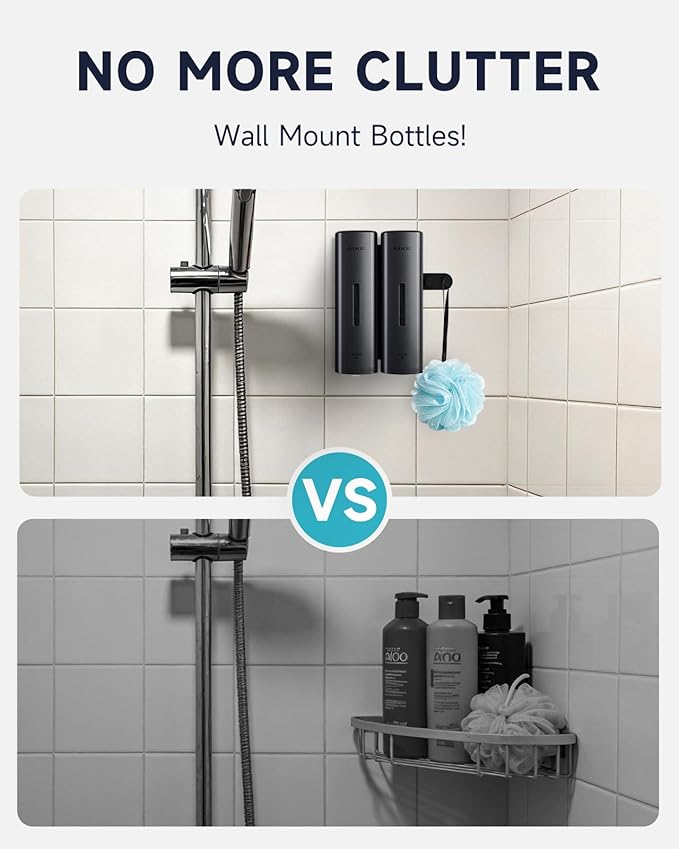 AIKE 2 Chambers Shower Shampoo and Conditioner Dispenser 2 x 11.8 fl.oz. for Bathroom(Dark Silver)