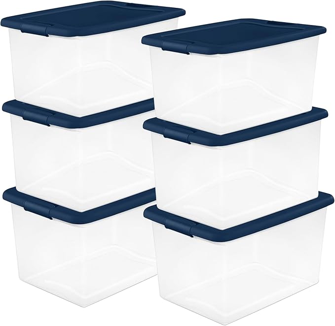 18-Pack Color Program, Large Clear Plastic Storage Bins with Lids, 64 Quart