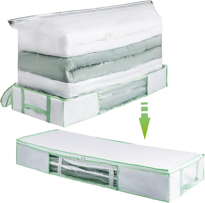 TAILI Under Bed Comforters Storage Container, Save 80% Space, Large Capacity Foldable Under Bed Storage Box for Quilts Pillow Blankets Linen, , 41" x 17.7" x 6", Jumbo Comforters Vacuum Storage Bag
