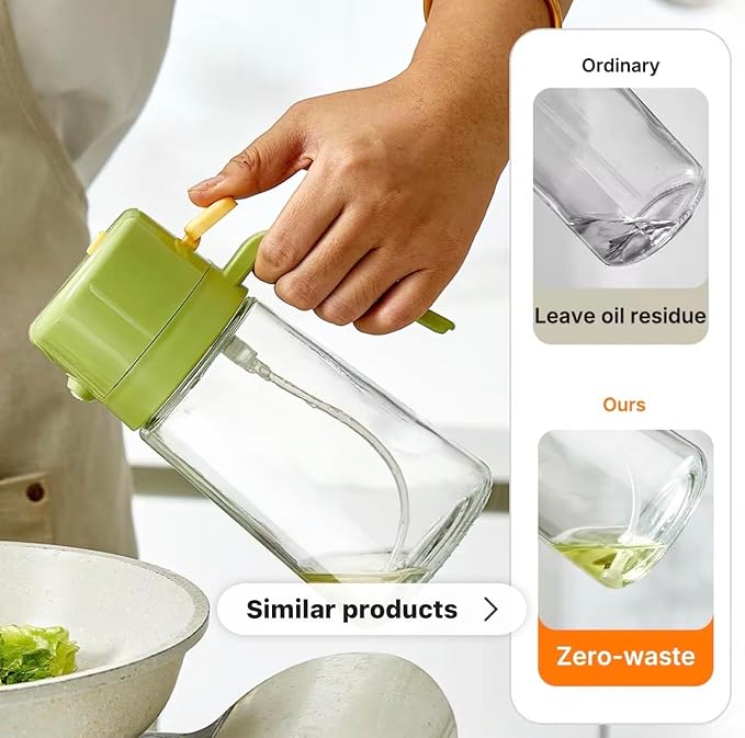 16oz/470ml Glass Olive Oil Sprayer for Cooking with Stickers, 2 in 1 Oil Dispenser for Kitchen Gadgets, Food Grade Premium Spray Bottle with Portion Control for Salad, Frying, BBQ (Green)