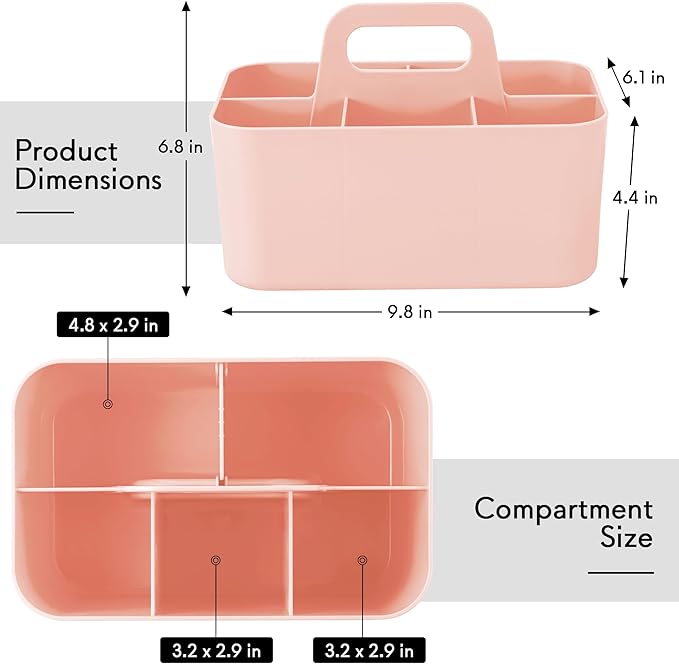Tiawudi Multipurpose Caddy Organizer, Plastic Caddy with Handle, Stackable Desk Organizer for Stationery, Marker and Pencil, Office Supplies Organizer, Dorm Caddy