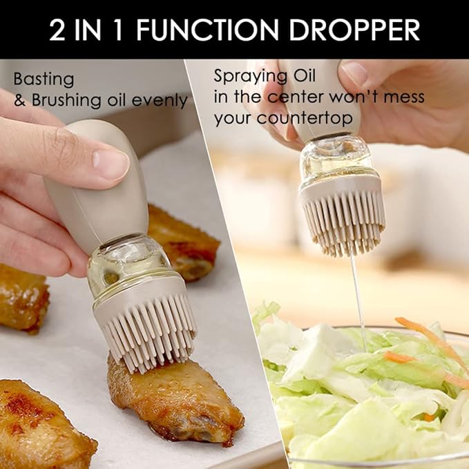 TINMIX Oil Dispenser with Brush - 2 Pack Glass Olive Oil Dispenser Bottle for Kitchen with Silicone Basting Brush BBQ Grilling Baking Cooking, T-OB22, White+Red