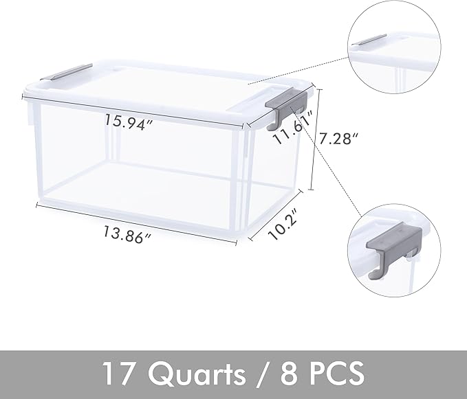 Citylife 17 QT Plastic Storage Bins with Latching Lids Stackable Storage Containers for Organizing Large Clear Storage Box for Garage, Closet, Kitchen