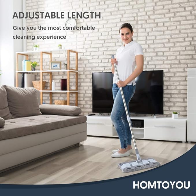 HOMTOYOU Microfiber Hardwood Floor Mop with 4 Washable Pads, 360 Rotation Dust Flat Mop with Ultra Long Stainless Steel Handle for Home/Office Floor Cleaning