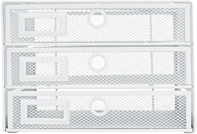 Annova Desk Organizer Wire Mesh 3 Tier Sliding Drawers Paper, White