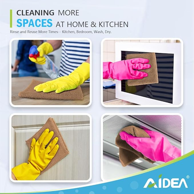AIDEA Microfiber Cleaning Cloth-12PK, Soft Microfiber Towels for Cars, Absorbent Cleaning Rags, Lint-Free Streak-Free Wash Cloths for House, Kitchen, Window(12in.x12in), Brown
