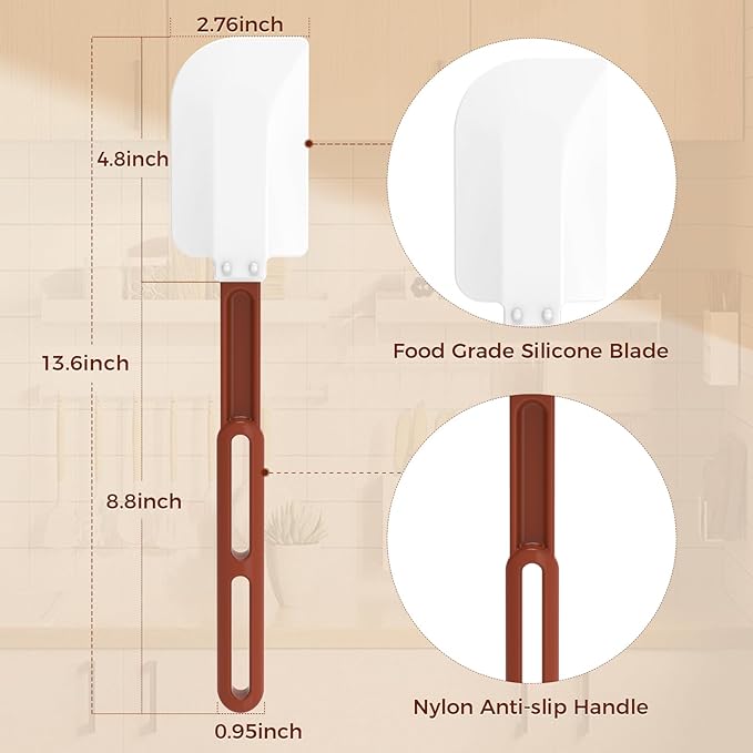 High Heat Resistant Silicone Spatulas, 13-1/2" Commercial Spatula 500°F Heat-Resistant Heavy Duty Spatula Non-Stick Scraper, Ideal for Baking/Cooking/Mixing, Commercial Dishwasher Safe, Set of 2