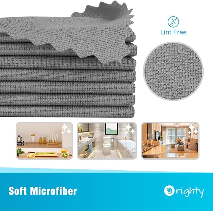 Orighty Grey Microfiber Cleaning Cloth, 100 Pack Highly Absorbent Cleaning Supplies, Lint Free Kitchen Towels Cleaning Rags, Microfiber Towels for Cars, House, Window, 12x12 inch