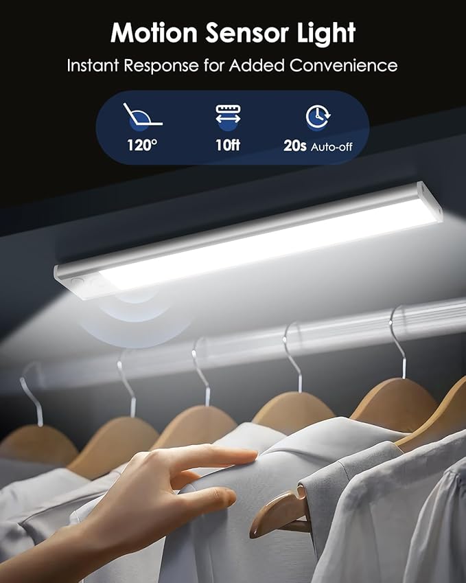 5-Pack 14“ Under Cabinet Lighting, Upgraded 3200mAh Rechargeable Under Cabinet Lights Wireless, LED Motion Sensor Light Indoor Closet Lights Under-Counter Light Fixtures for Kitchen, Hallway, Pantry