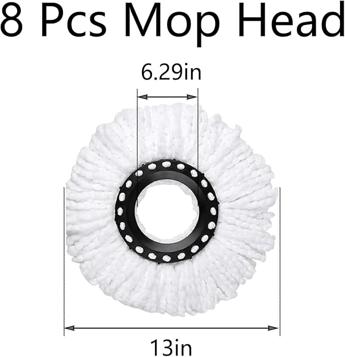 PULNDA Mop Head Replacement,360° Spin Mop Replacement Head,Round Mop Head Microfiber Refills,8 Pack