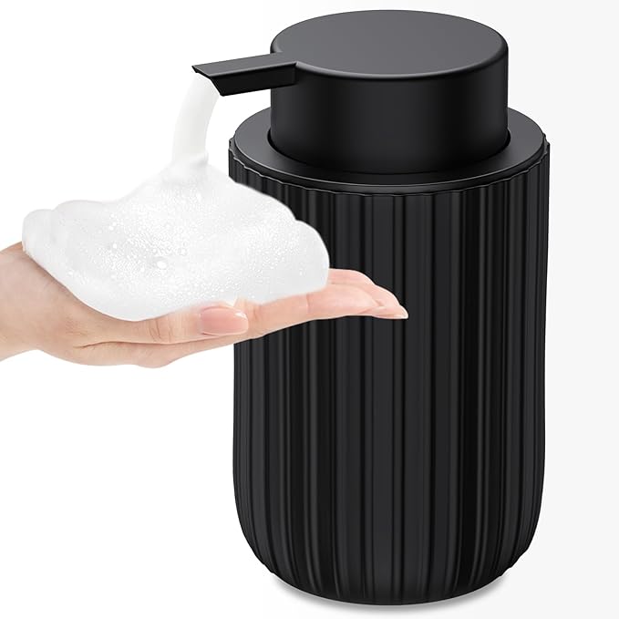 Ceramic Foaming Soap Dispenser, 12 oz Bathroom Foam Hand Soap Dispenser, Refillable Lotion Soap Dispenser with Removable Pump for Kitchen Hand Wash Dispenser, Modern Home Decor (Black)