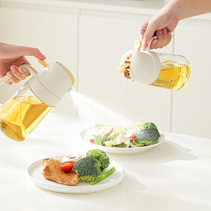 Oil Dispenser for Kitchen 2 PACK, 2 in 1 Olive Oil Sprayer, Olive Oil Dispenser Spray Bottle for Cooking for Air Fryer, Barbecue, Salad 18.2oz/540ml (Beige)