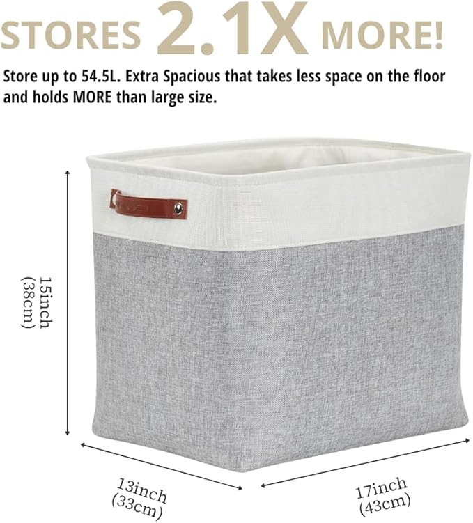 DECOMOMO Storage Baskets | Large Storage Bins 54.5L Fabric Baskets for Organizing Laundry Nursery Toys Cloth Linen Closet Organizers with Handles (Grey and White, XXXL - Jumbo/3P - 17" x 13" x 15")