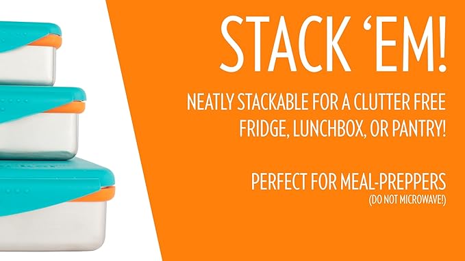 New Wave Enviro Safe Snacker, Stainless Steel Food Container, BPA Free, Stackable and Cabinet Friendly, Teal, Medium Size, 13oz. Capacity