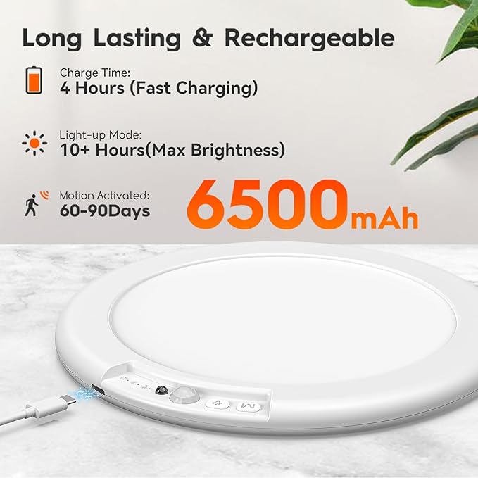 2 Pack Rechargeable Motion Sensor Ceiling Light, Wireless Ceiling Lights Battery Operated Closet Light with Remote, 500LM 3000K/4500K/6500K, 0.55″ Ultra Thin Lights for Bathroom Hallway Pantry