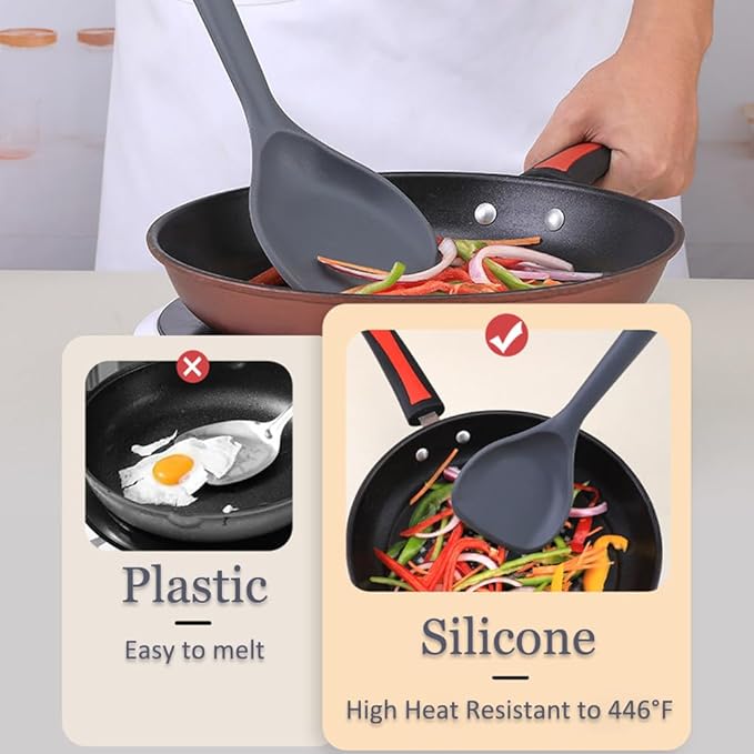 Wok Spatula, Silicone Wok Spatula Turner with Heat Resistant Wooden Handle, Kitchen Utensil Cooking Shovel Scoop Ladle for Scooping, Flipping, Stirring, Durable BPA-free Nonstick Cooking, 13.2Inch