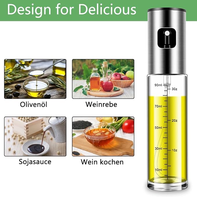 Cooking Oil Sprayer, 100ml Olive Oil Sprayer, Seasoning Spray Bottle, Glass Bottle for Roasting Olive Oil, Suitable for Kitchen, Cooking, BBQ,Baking Bread, and Barbecuing