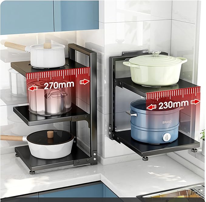 Pots and Pans Organizer for Cabinet Black Adjustable 2 Tier Pot Organizer Rack
