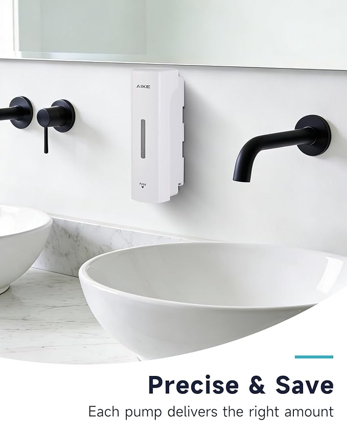 AIKE EasyPush Liquid Wall Mount Soap Dispenser,11.8 fl.oz. for Commercial and Home(White)
