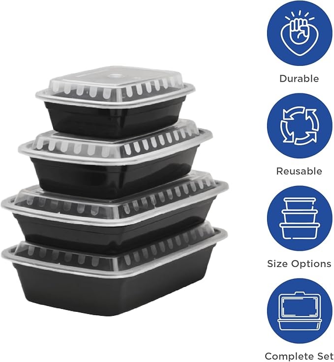 Karat Meal Prep Containers [30 oz - 150 ct] 2-Compartment, Reusable & Disposable Take Out Containers with Lids