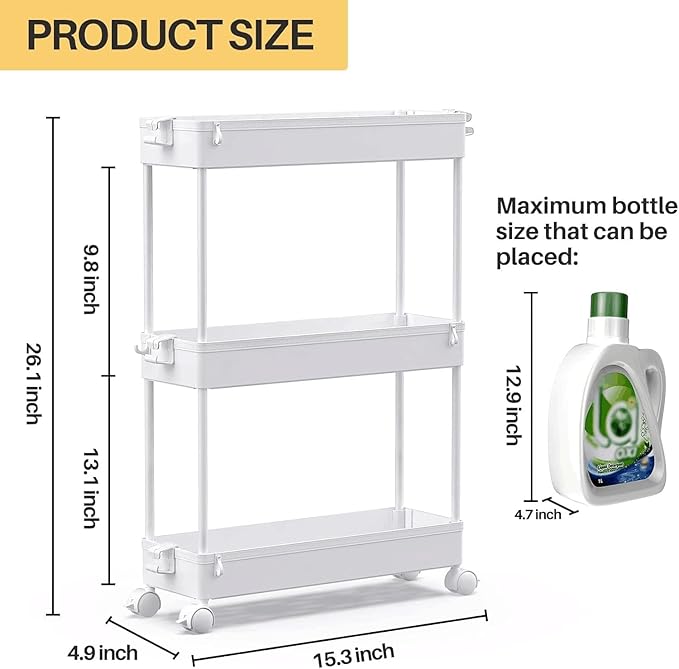 Slim Rolling Storage Cart, White