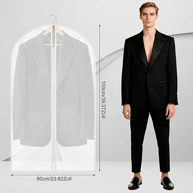 6 Pack Garment Bags 60 * 100cm, 40in PEVA Translucent Garment Covers, White Edge