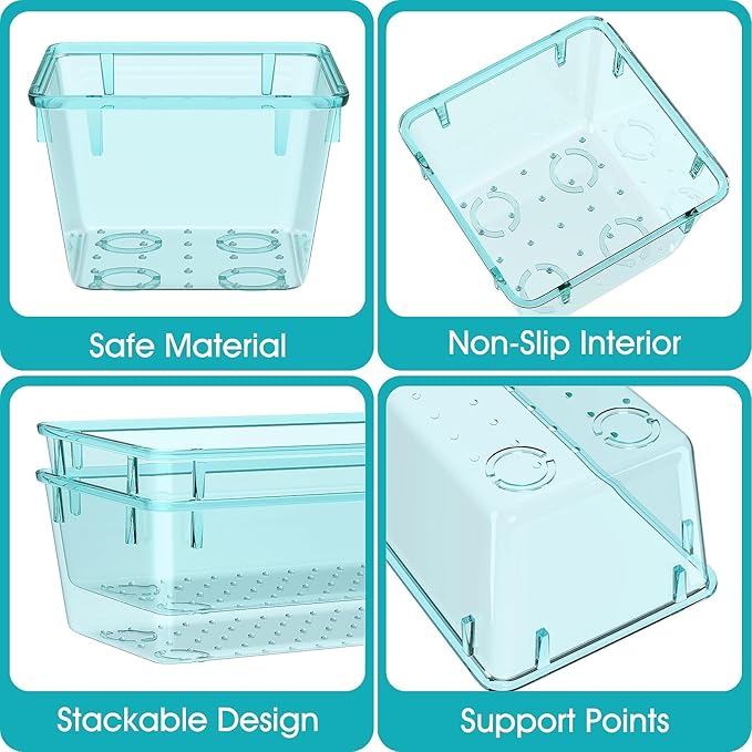 33 PCS Clear Plastic Drawer Organizers Set, Sea Blue