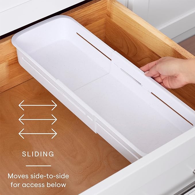 YouCopia DrawerFit® Sliding Drawer Bin, Expandable and Adjustable Kitchen Storage Organizer, Speckled White